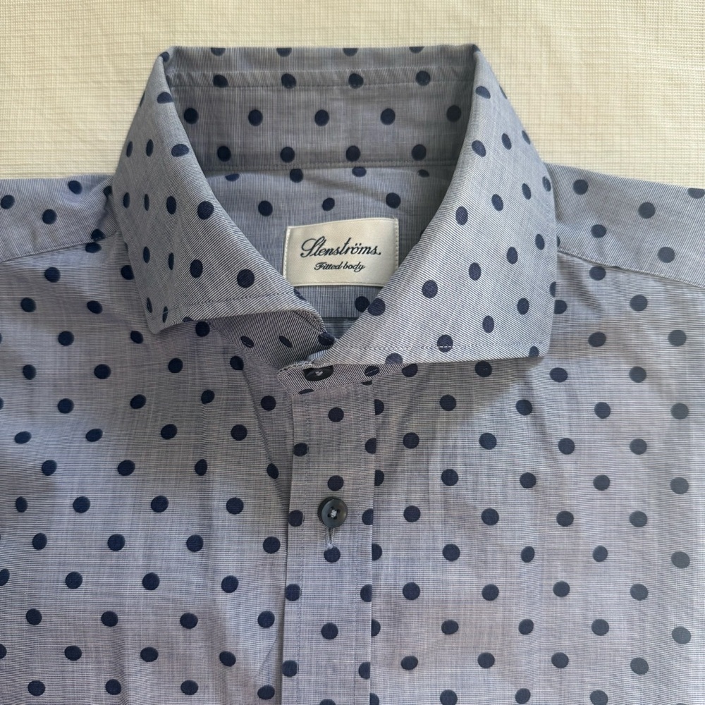 Stenstroms Sweden Classic Blue Polka Dot Men's Button-Down Shirt 15.5 Medium